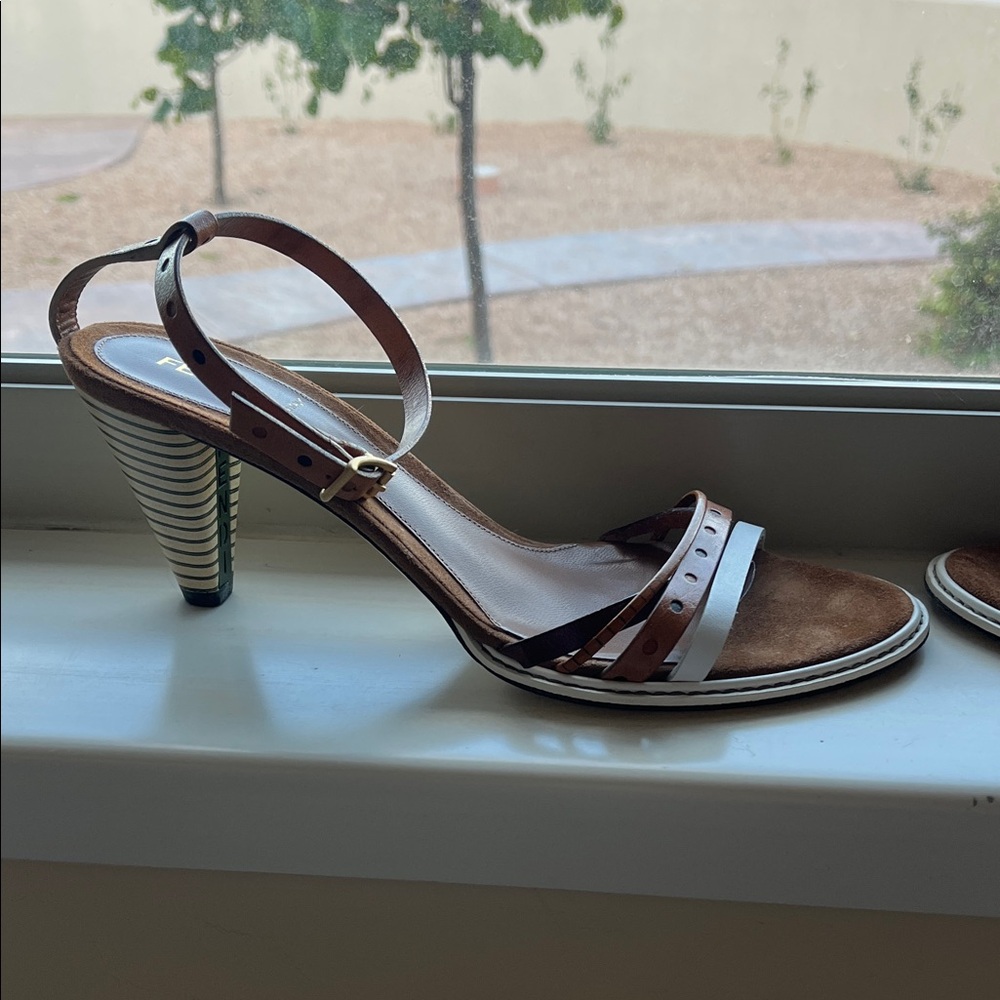 Fendi Brown and White Strappy Heels gently worn